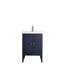 James Martin Furniture E213-V24-NVB-WG - Linden 24'' Single Vanity Cabinet, Navy Blue w/ White Glossy Resin Countertop