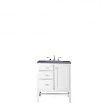 James Martin Furniture E444-V30-GW-3CSP - Addison 30'' Single Vanity Cabinet, Glossy White, w/ 3 CM Charcoal Soapstone Quartz Top