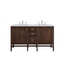 James Martin Furniture E444-V60D-MCA-3CAR - Addison 60'' Double Vanity Cabinet, Mid Century Acacia, w/ 3 CM Carrara White Top