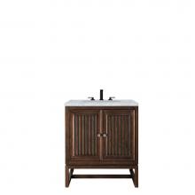 James Martin Furniture E645-V30-MCA-3CAR - Athens 30'' Single Vanity Cabinet, Mid Century Acacia, w/ 3 CM Carrara White Top