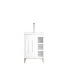 James Martin Furniture E110-V24-GW-BNK-WG - Alicante'' 24'' Single Vanity Cabinet, Glossy White, Brushed Nickel w/White Gl