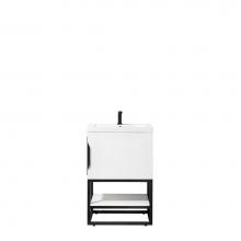 James Martin Furniture 388-V24-GW-MBK-WG - Columbia 24'' Single Vanity Cabinet, Glossy White, Matte Black w/ White Glossy Resin Cou