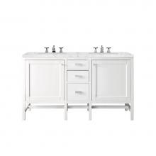 James Martin Furniture E444-V60D-GW-3EJP - Addison 60'' Double Vanity Cabinet, Glossy White, w/ 3 CM Eternal Jasmine Pearl Quartz T