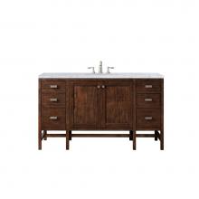 James Martin Furniture E444-V60S-MCA-3CAR - Addison 60'' Single Vanity Cabinet , Mid Century Acacia, w/ 3 CM Carrara White Top