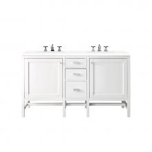 James Martin Furniture E444-V60D-GW-3CLW - Addison 60'' Double Vanity Cabinet, Glossy White, w/ 3 CM Classic White Quartz Top