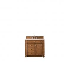 James Martin Furniture 157-V36-SBR-3EMR - Bristol 36'' Single Vanity, Saddle Brown, w/ 3 CM Eternal Marfil Quartz Top