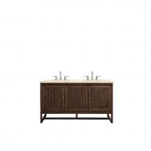 James Martin Furniture E645-V60D-MCA-3EMR - Athens 60'' Double Vanity Cabinet, Mid Century Acacia, w/ 3 CM Eternal Marfil Top