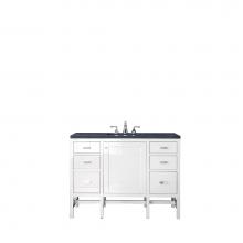 James Martin Furniture E444-V48-GW-3CSP - Addison 48'' Single Vanity Cabinet, Glossy White, w/ 3 CM Charcoal Soapstone Quartz Top