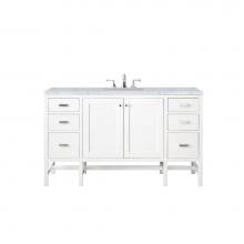 James Martin Furniture E444-V60S-GW-3CAR - Addison 60'' Single Vanity Cabinet , Glossy White, w/ 3 CM Carrara White Top