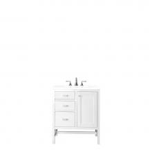 James Martin Furniture E444-V30-GW-3CLW - Addison 30'' Single Vanity Cabinet, Glossy White, w/ 3 CM Classic White Quartz Top