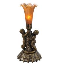 Meyda White 11476 - 12" High Amber Pond Lily Twin Cherub Mini Lamp