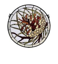 Meyda White 30448 - 17" Wide X 17" High Pinecone Stained Glass Window